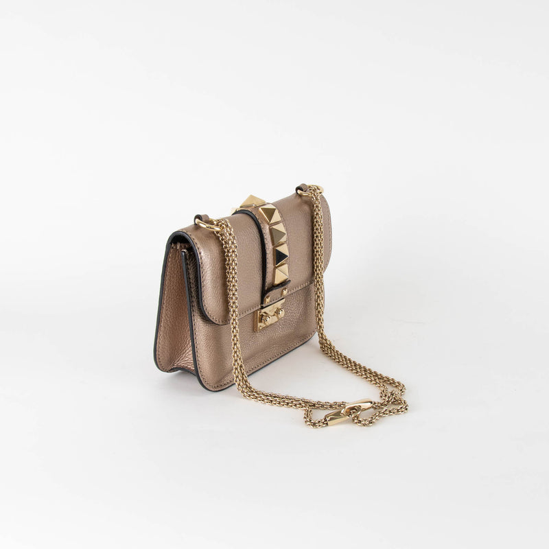 Valentino Garavani Bronze Metallic Glam Lock Crossbody Bag