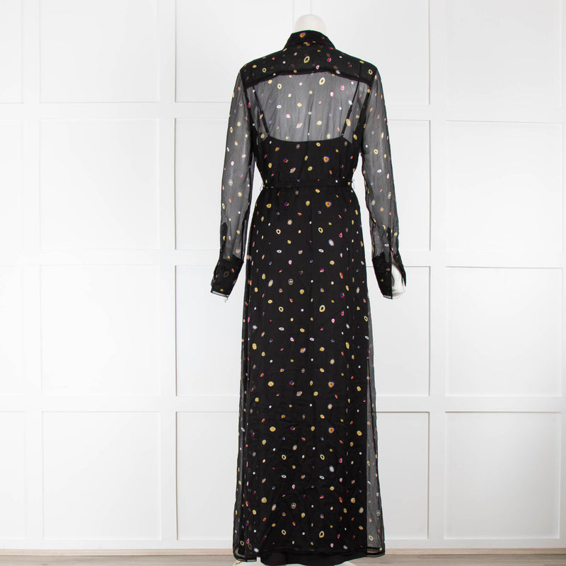 Diane Von Furstenberg Black Patterned Sheer Dress with Button Front & Belt