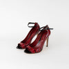 Sergio Rossi Dark Red Black Varnish Eel skin Ankle Strap Heeled Shoes