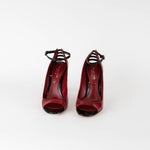 Sergio Rossi Dark Red Black Varnish Eel skin Ankle Strap Heeled Shoes