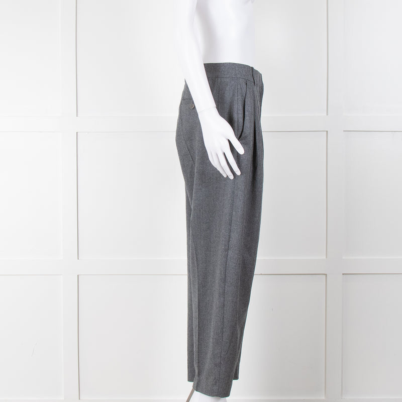 Stella McCartney Grey Cropped Pleated Wool Trousers