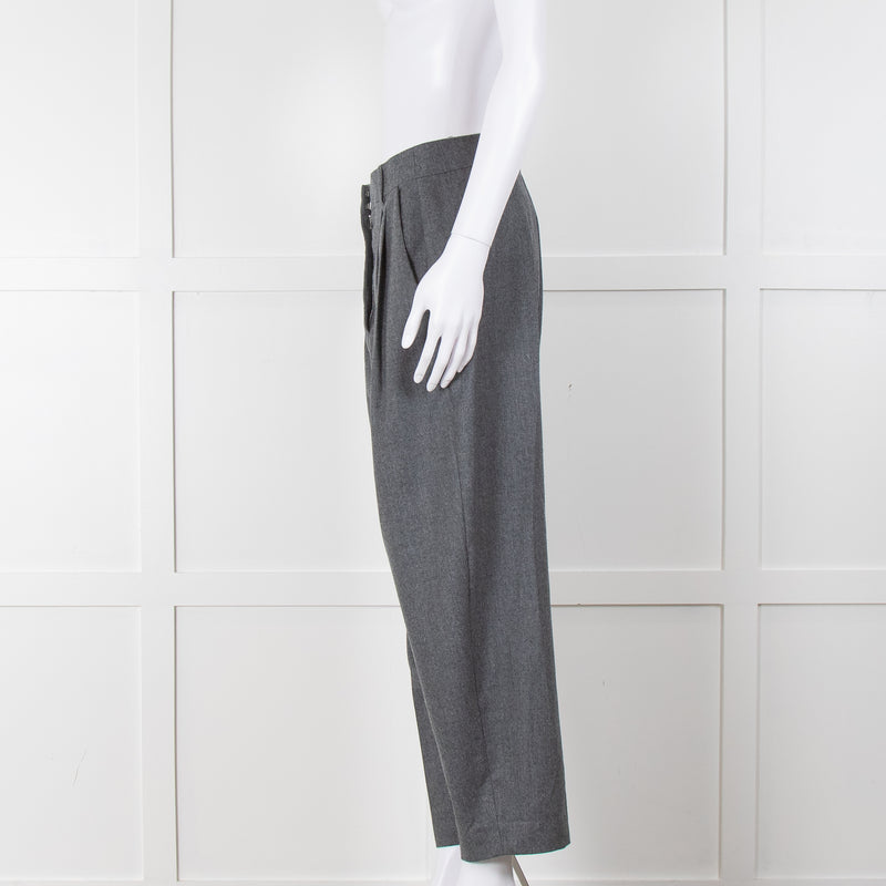 Stella McCartney Grey Cropped Pleated Wool Trousers