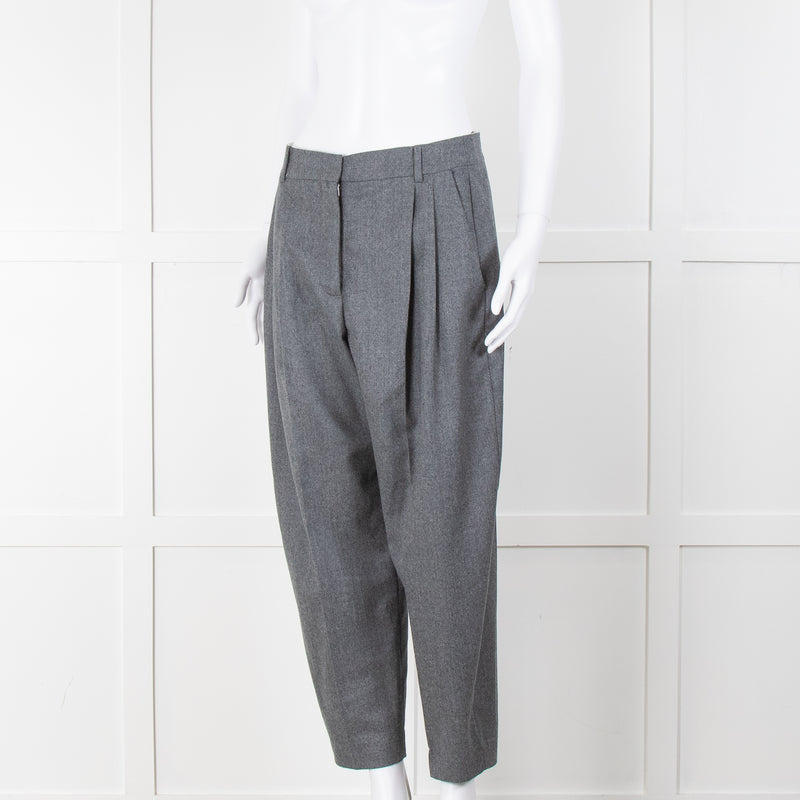 Stella McCartney Grey Cropped Pleated Wool Trousers