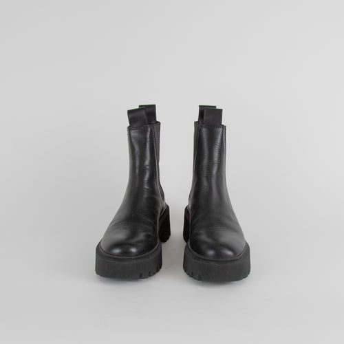 Maje Black Leather Chelsea Boots with Metal Heel Detail