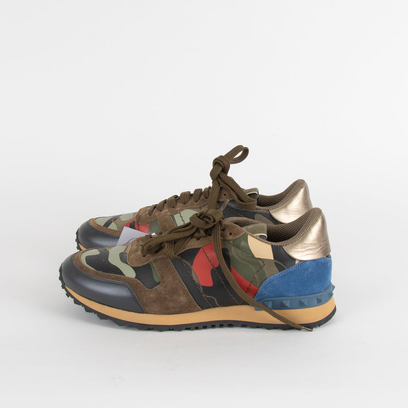 Valentino Garavani Multi Camouflage Suede And Leather Rockrunner Trainers