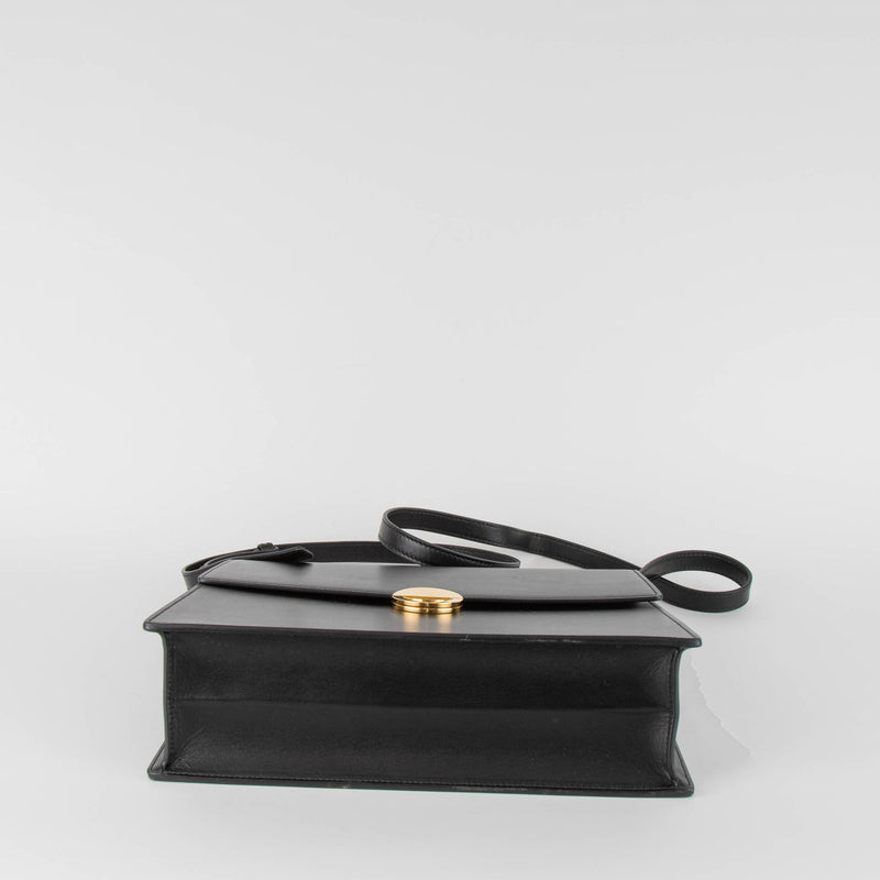 Objets Daso Hye Leather Flap Gold Closure Shoulder Bag Black