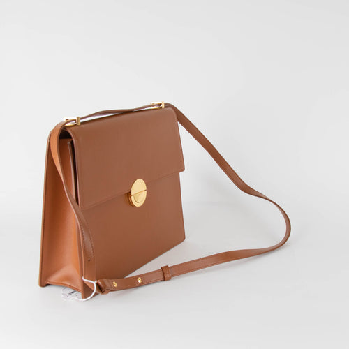 Objets Daso Hye Leather Flap Gold Closure Shoulder Bag Brown