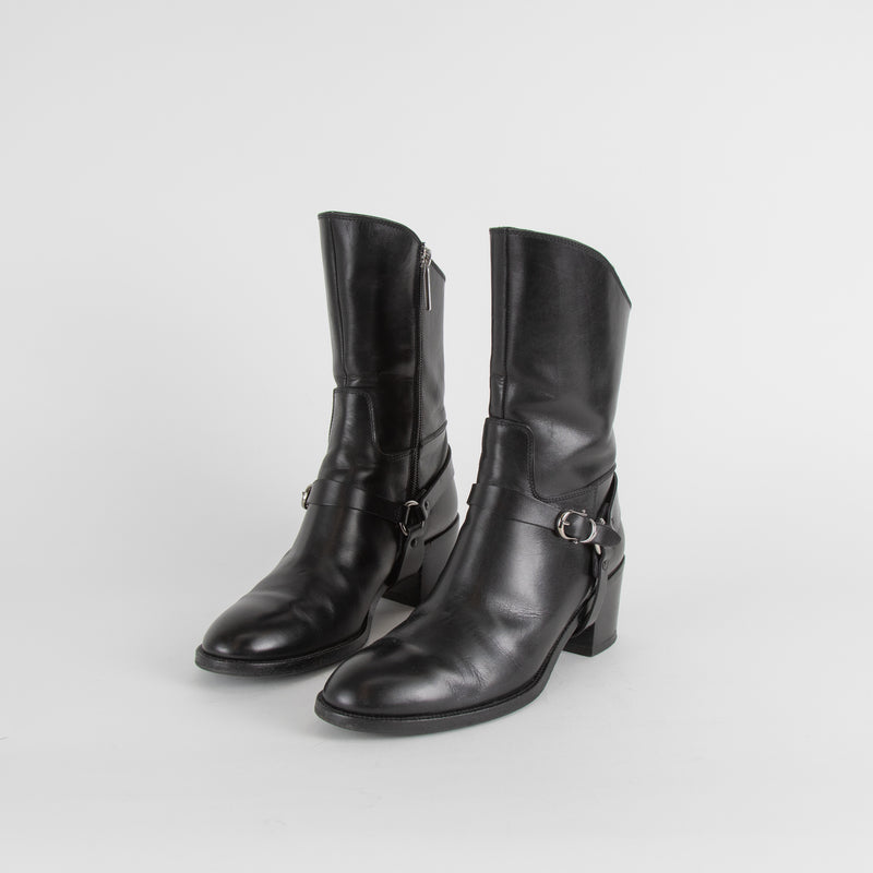 Fratelli Rossetti Black Silver Buckle Leather Ankle Boots