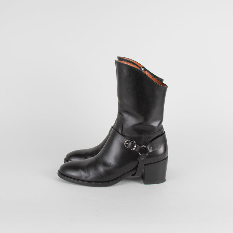 Fratelli Rossetti Black Silver Buckle Leather Ankle Boots