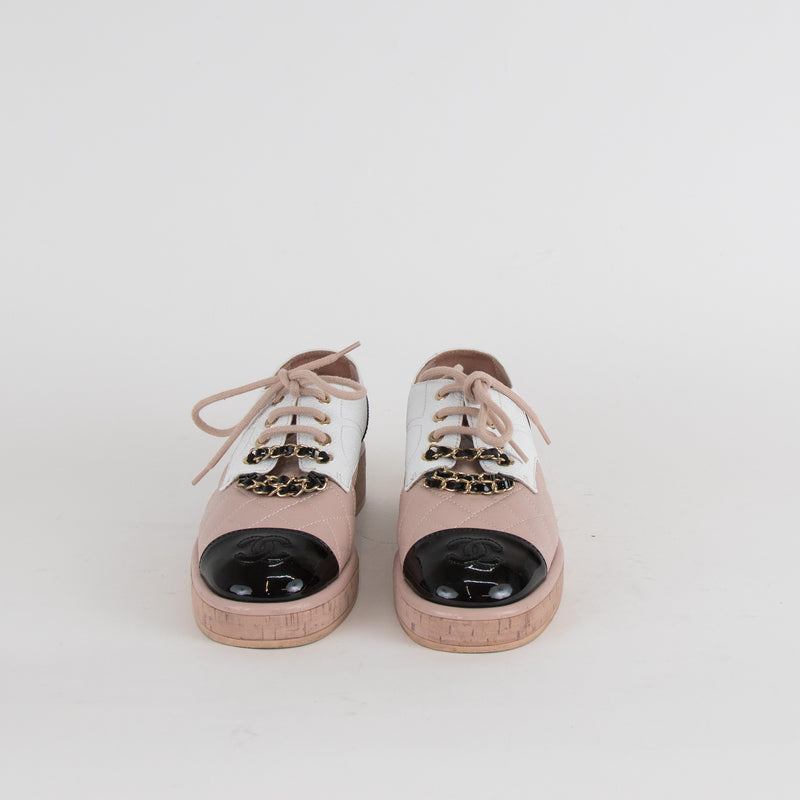 Chanel Pink Quilted Brogues with Chain Detail