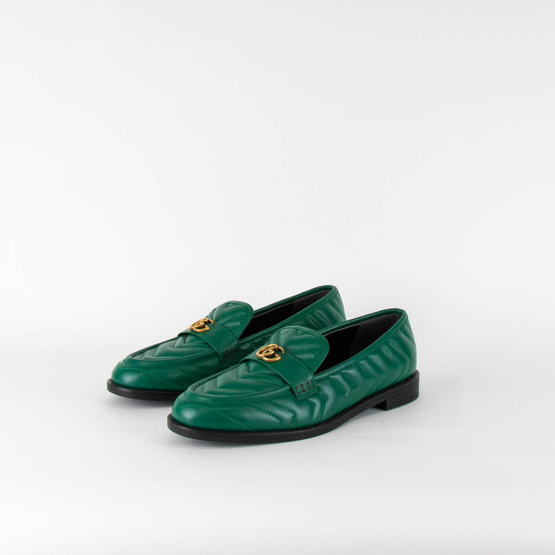 Gucci Green Matelasse Marmont Loafers