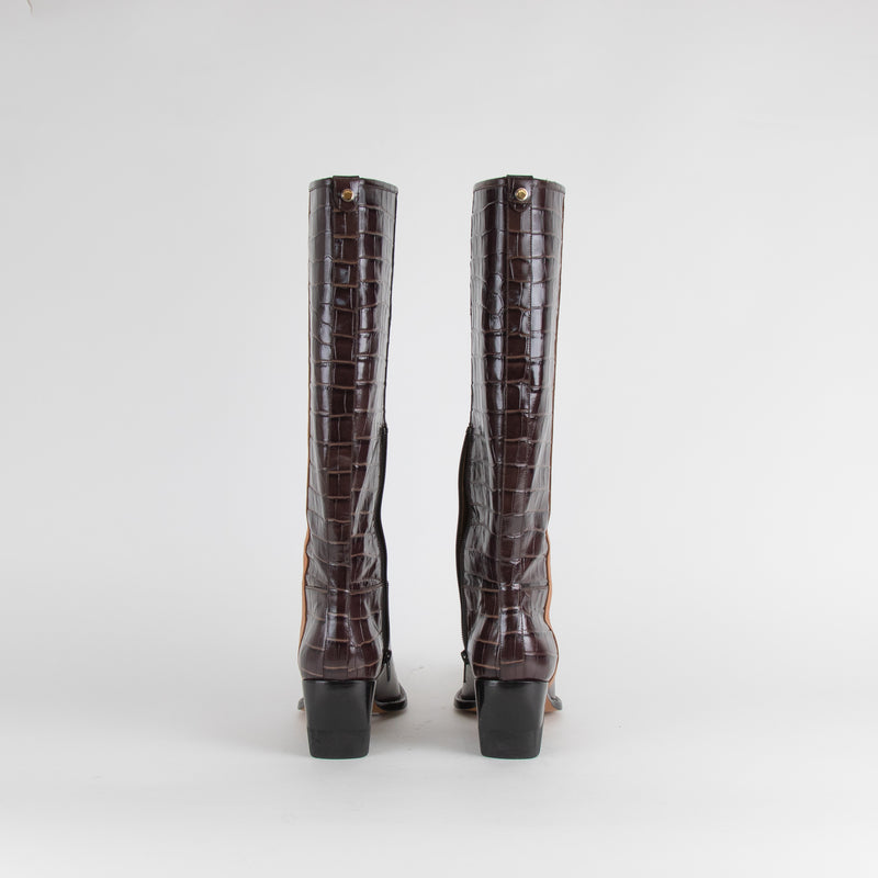 Chloe Dark Brown Croc Effect Cowboy Vinny Boot