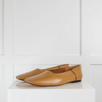 Joseph Khaki Leather Square Toe Flat Shoes