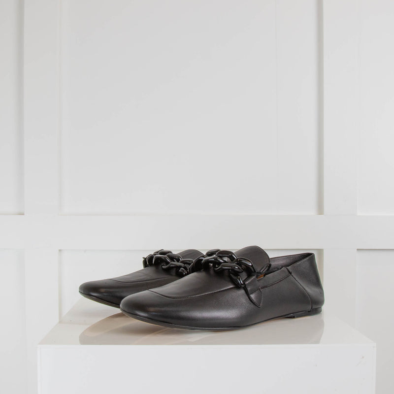 Joseph Black Leather Chain Loafers