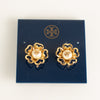 Tory Burch Gold Tone Flower Earring With Pearl Logo