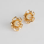 Tory Burch Gold Tone Flower Earring With Pearl Logo