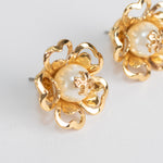 Tory Burch Gold Tone Flower Earring With Pearl Logo