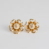 Tory Burch Gold Tone Flower Earring With Pearl Logo