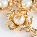 Tory Burch Gold Tone Flower Chain Bracelet With Pearls