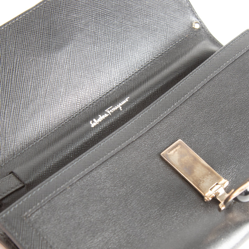 Salvatore Ferragamo Black BiFold Wallet With Clasp