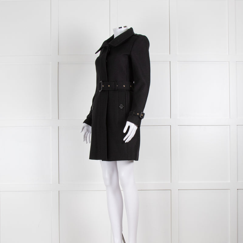 Burberry Black Cashmere/Wool Blend Overcoat with Belted Waist