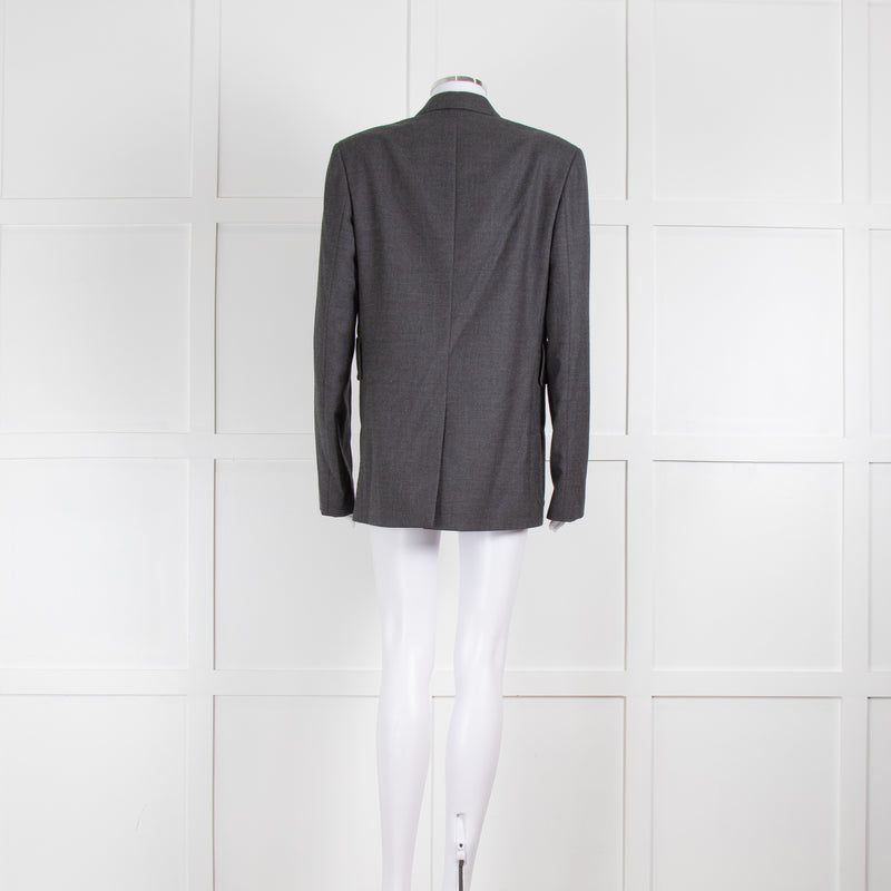 Burberry Grey Wool Blazer with Leather Trims