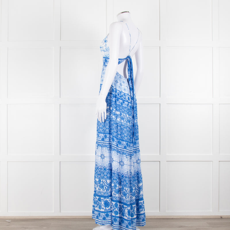 Alice + Olivia White Blue Floral Sleeveless Maxi Dress