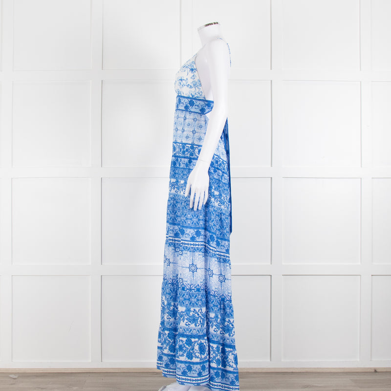 Alice + Olivia White Blue Floral Sleeveless Maxi Dress