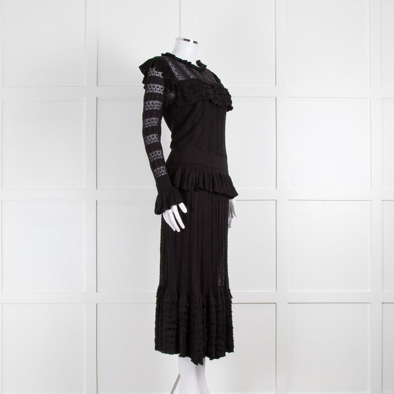 Temperley Black Cypre Pointelle Frill Maxi Dress