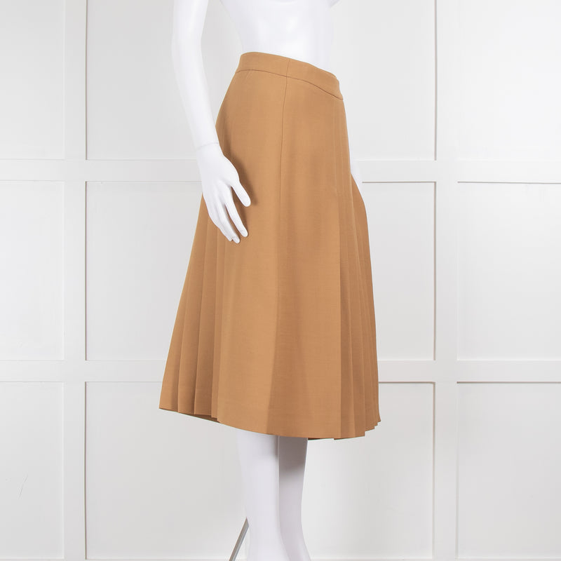 Burberry Camel Wool Mix Pleated Kilt Style Skirt