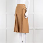 Burberry Camel Wool Mix Pleated Kilt Style Skirt