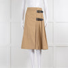 Burberry Camel Pleated Skirt with Buckle Fastenings