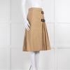 Burberry Camel Pleated Skirt with Buckle Fastenings