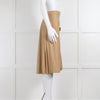 Burberry Camel Pleated Skirt with Buckle Fastenings