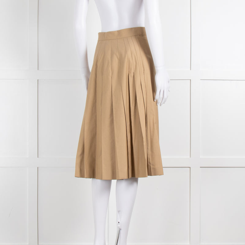 Burberry Camel Pleated Skirt with Buckle Fastenings