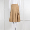 Burberry Camel Pleated Skirt with Buckle Fastenings