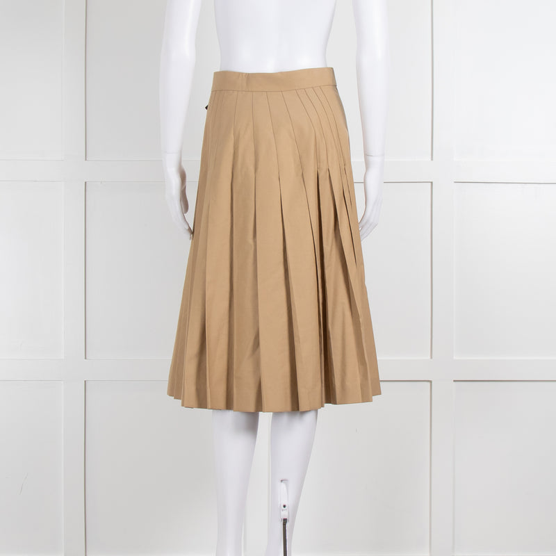 Burberry Camel Pleated Skirt with Buckle Fastenings