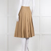 Burberry Camel Pleated Skirt with Buckle Fastenings