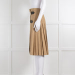 Burberry Camel Pleated Skirt with Buckle Fastenings