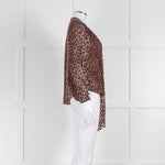 Rixo Brown Animal Print Tie Neck Blouse