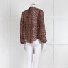 Rixo Brown Animal Print Tie Neck Blouse