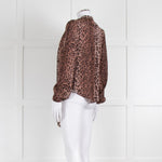 Rixo Brown Animal Print Tie Neck Blouse