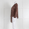 Rixo Brown Animal Print Tie Neck Blouse