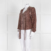 Rixo Brown Animal Print Tie Neck Blouse