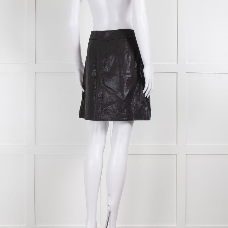 Sarah Pacini Black Cotton Linen Satin Look Mini Skirt