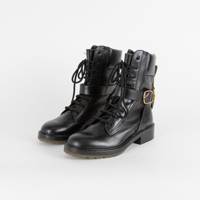 Chloe Black Diane Lace Up Biker Boot