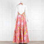 Emporio Sirenuse Pink Yellow Blue Cotton Backless Maxi Dress