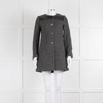 Sandro Grey Fleck Tweed Coat With Leather Shoulders