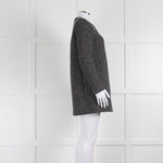 Sandro Grey Fleck Tweed Coat With Leather Shoulders