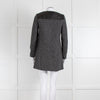 Sandro Grey Fleck Tweed Coat With Leather Shoulders